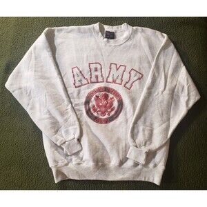 Vintage US Army Fleece Crewneck Pullover Sweater Mens LARGE Made in USA 80s 90s